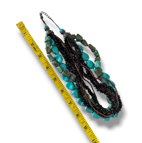 Turquoise Necklace Choker Multi Strand Boho Beaded Tribal Collar - Picture 8 of 8